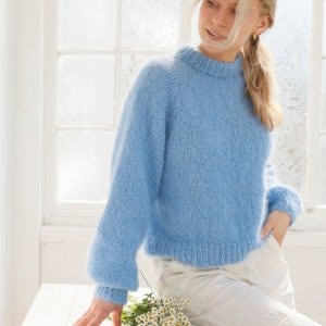 Fluffy Sweater KNITTING KIT Blueberry Cream - Super soft fluffy Alpaca + Merino yarn! Everything you need to make this beautiful jumper