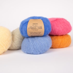 Flauschiges Alpaka Seide Garn | Weiches Baby Alpaka & Maulbeerseide - 25g Tropfen GEBÜRSTETE ALPAKA SEIDE
