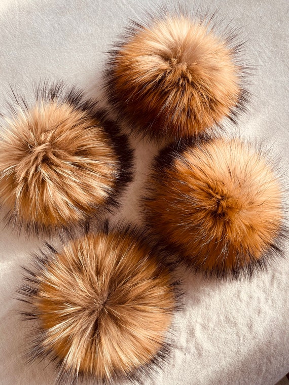 Extra Large Pom Pom Detachable With Snap Button 18 20cm, 7-8 Inch, Beige  Black Tip Fluffy Ball for Hat Scarf Blanket 