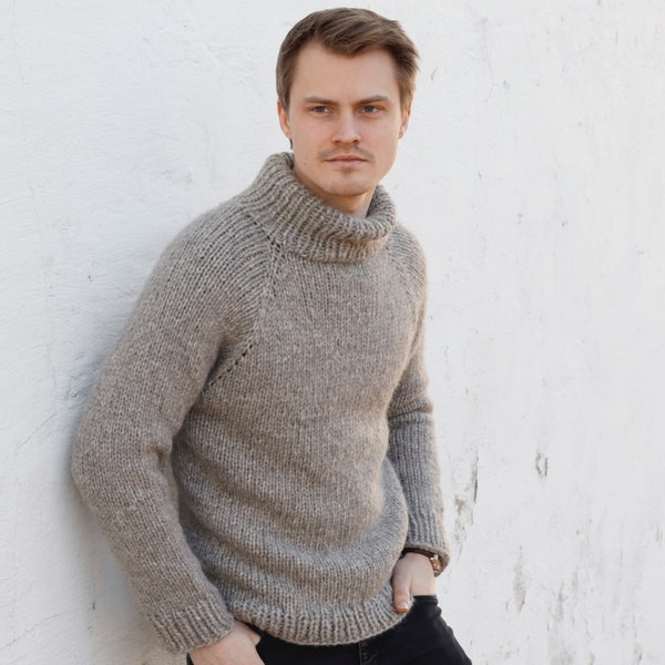 Men's Sweater KNITTING KIT Almond Breeze - Everything you need to make this thick roll neck jumper using chunky baby alpaca + Merino yarn