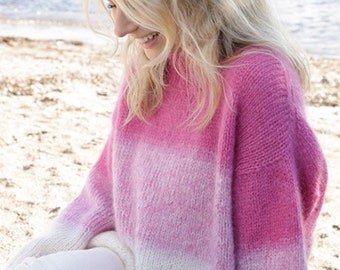 Ombre Sweater KNITTING KIT Pink Infusion - Chunky luxury fluffy Mohair Silk jumper - All you need in one Kit - 48 colours DIY Kit