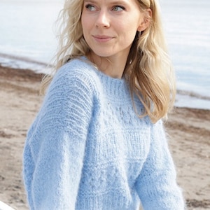 Fluffy Sweater KNITTING KIT Ocean Melody - Super soft fluffy Alpaca + Merino yarn! Everything you need to make this lace work jumper top