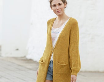 Long Cardigan KNITTING KIT Meet the Sun - super soft pocket jacket DIY Kit - Baby Alpaca + Extra fine merino Light Weight Cardigan