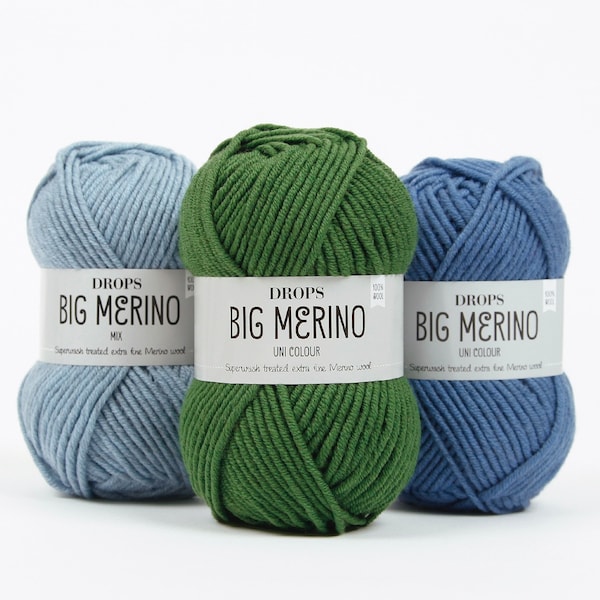 Filato Aran Merino lana pettinata DROPS Design Big Merino - 100% lana merino extra fine lavorata a maglia - 50 grammi