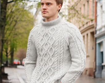 Cable Men's Sweater KNITTING KIT Stone Cables - Everything you need to make this lightweight cosy jumper using Super soft baby alpaca yarn!