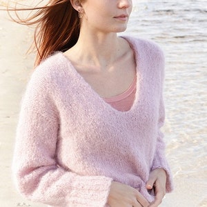 Fluffy Sweater KNITTING KIT Climbing Rose - Super soft Alpaca + Merino yarn! Everything you need to make this beautiful V-neck jumper top