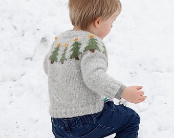 Children's Christmas jumper KNITTING KIT Merry Trees - Everything you need to make family matching sweater using Super soft baby alpaca yarn