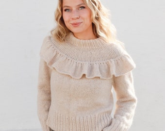 Ruffle Sweater KNITTING KIT Winter Frill - Everything you need to make this beautiful jumper using Super soft baby alpaca blown yarn!