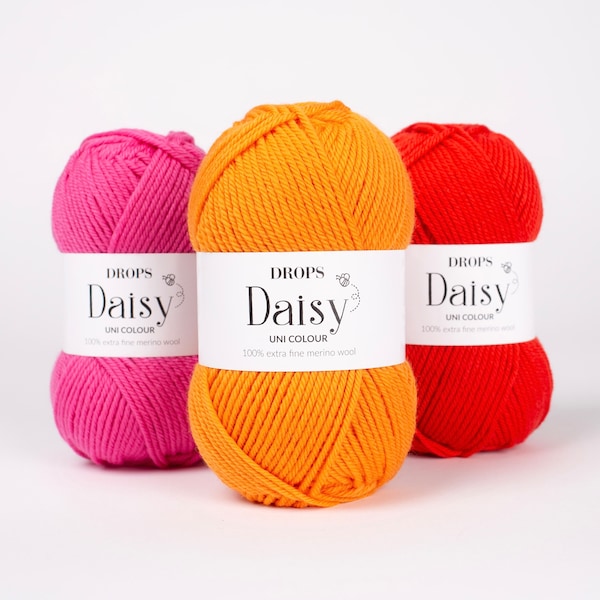 DK Merinowolle! Nicht Superwash behandelte DAISY - 100% extrafeine Merino Doppelstrickwolle 50 Gramm Garnstudio Drops Design