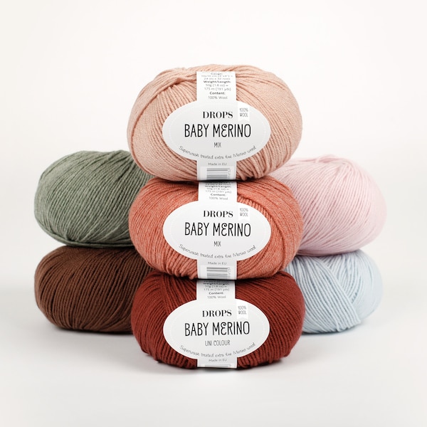 Baby Merino Wolle 4fach Wolle Garnstudio DROPS Baby Merino - 100% reine Merino Strick-Häkelwolle 50 Farben 50g