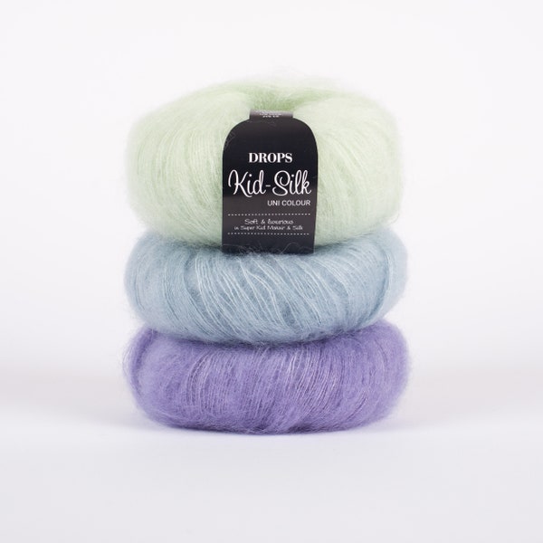 Fil de soie Kid Mohair, 48 couleurs ! Garnstudio Drops design KID-SILK 75 % kid mohair 25 soie Laine à tricoter luxueuse et brillante 25 grammes