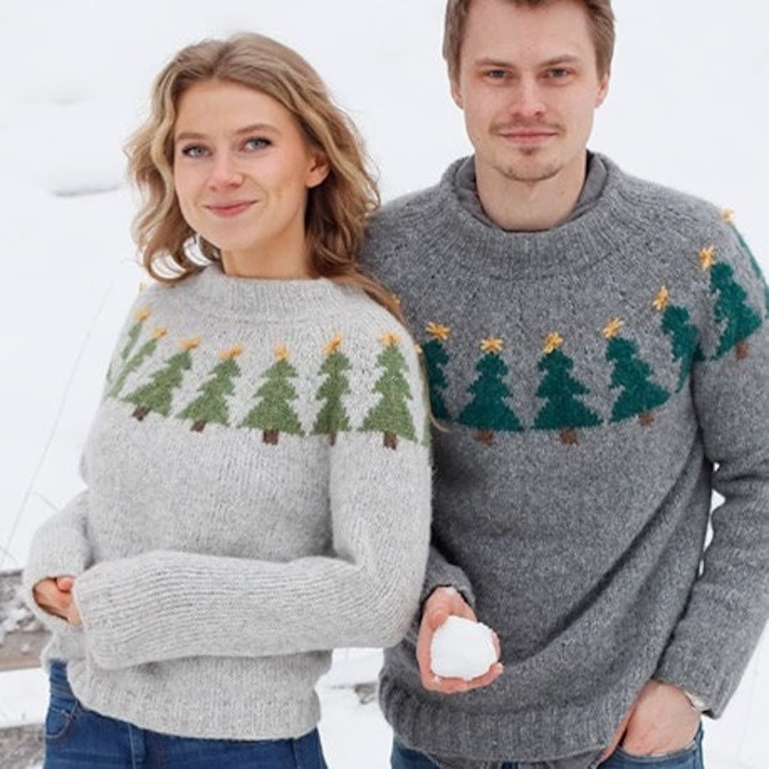 Men's Christmas Jumper KNITTING KIT Merry Trees Everything You Need to Make Family Matching