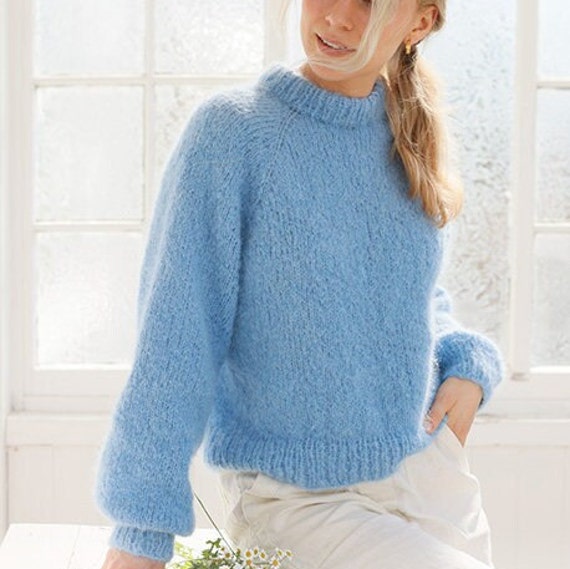 KNITTING KIT Blueberry Cream Sweater Super Soft Fluffy - Etsy UK