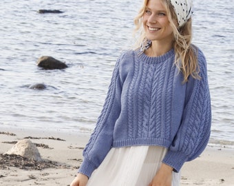 Cable Sweater KNITTING KIT Swept Away - Everything you need to make this beautiful cable jumper using Super soft 100% Extra Fine Merino yarn