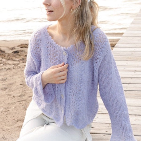 Lace Stitching Cardigan STRICKBAKET Reise in die Provence: Flauschiges Baby Alpaka Seidengarn, Perlmutt Knöpfe