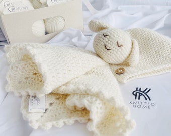 Cashmere Baby Comforter Hat Set Crochet Kit - Baby Shower, Birthdays, Christening & Naming Days, Christmas, Maternity, New Baby, Pregnancy