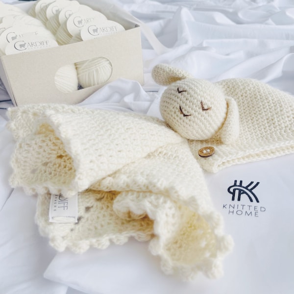 Cashmere Baby Comforter Hat Set Crochet Kit - Baby Shower, Birthdays, Christening & Naming Days, Christmas, Maternity, New Baby, Pregnancy