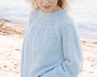 Lace Sweater KNITTING KIT Tidal Treasures  - Everything you need to make this flattering sweater using Super soft baby alpaca blown yarn