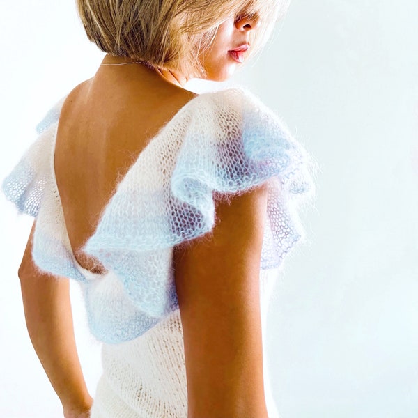 Frill Camisole KNITTING PATTERN - Fluffy Ombre Mohair Square Neck or Off the shoulder bardot - Knitted Home Camisole No.1 Beginner Friendly