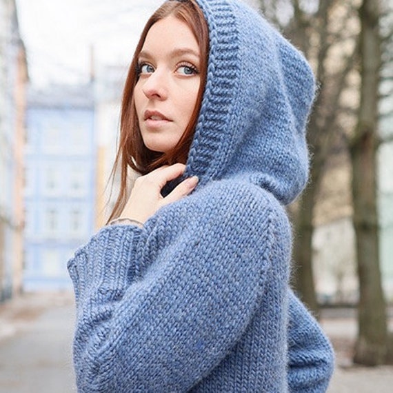 Chunky Hoodie KNITTING KIT Chaperon Bleu Hooded Sweater Contemporary  Everyday Jumper Hoody Baby Alpaca Extra Fine Merino Cotton Yarn -  New  Zealand