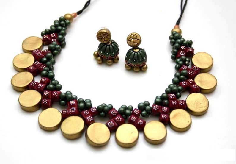 Terracotta necklace set, beaded necklace statement necklace image 1