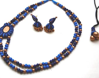 Terracotta necklace set, beaded necklace statement necklace