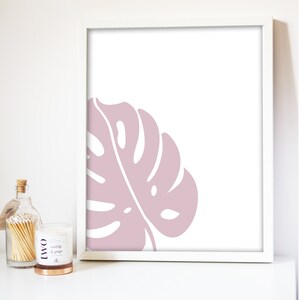 Pink Monstera Leaf Wall Art Print|Printable Art|Pink Monstera Leaf Print|Tropical Plant Print|Printable Wall Art|Nursery Plant Art Poster|