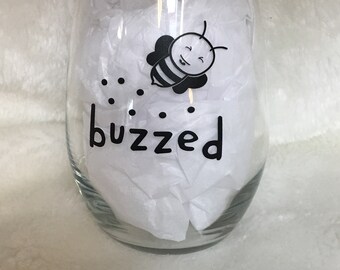 Cute little bee buzzed stemless wine glass