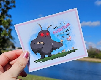 Mothman Mushroom Heart Cryptid Valentine’s Card
