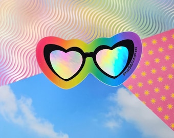 Autocollant holographique en vinyle pour lunettes de soleil en forme de coeur