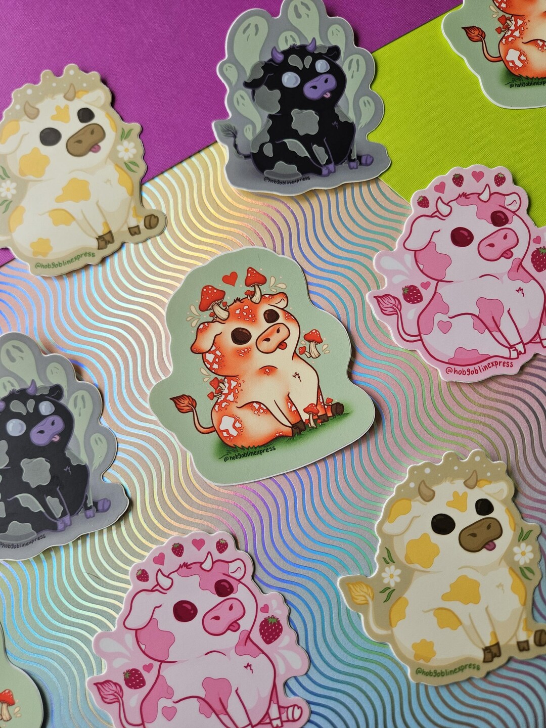 Cute Cow Matte Vinyl Sticker Pack | Strawberry Cow, Mushroom Cow, Daisy ...
