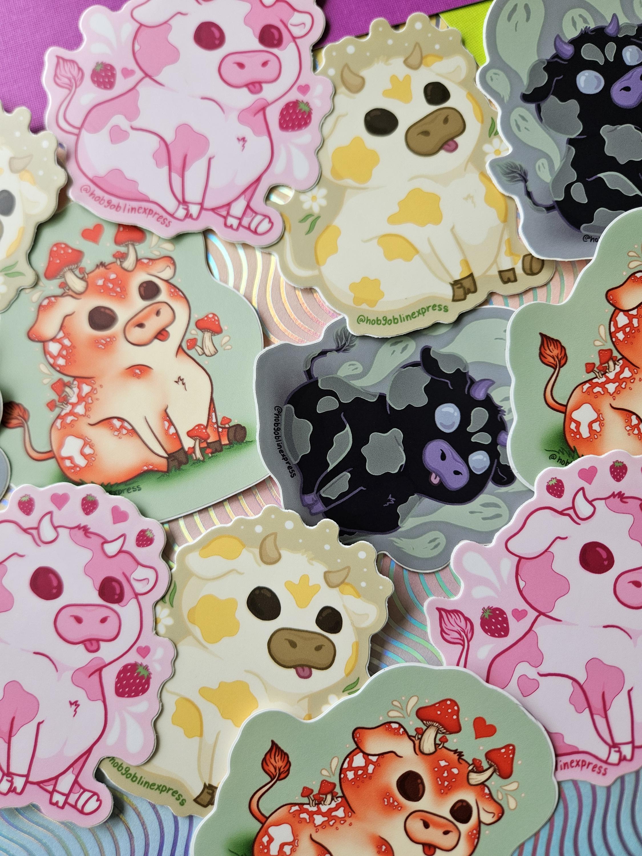 Cute Cow Matte Vinyl Sticker Pack | Strawberry Cow, Mushroom Cow, Daisy ...