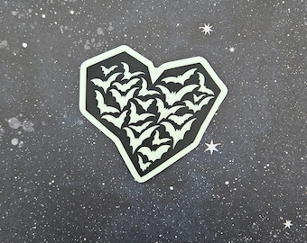 Pegatinas de corazón de murciélago espeluznante que brillan en la oscuridad
