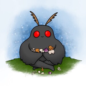 Mothman with Mushrooms Digital Illustration Print