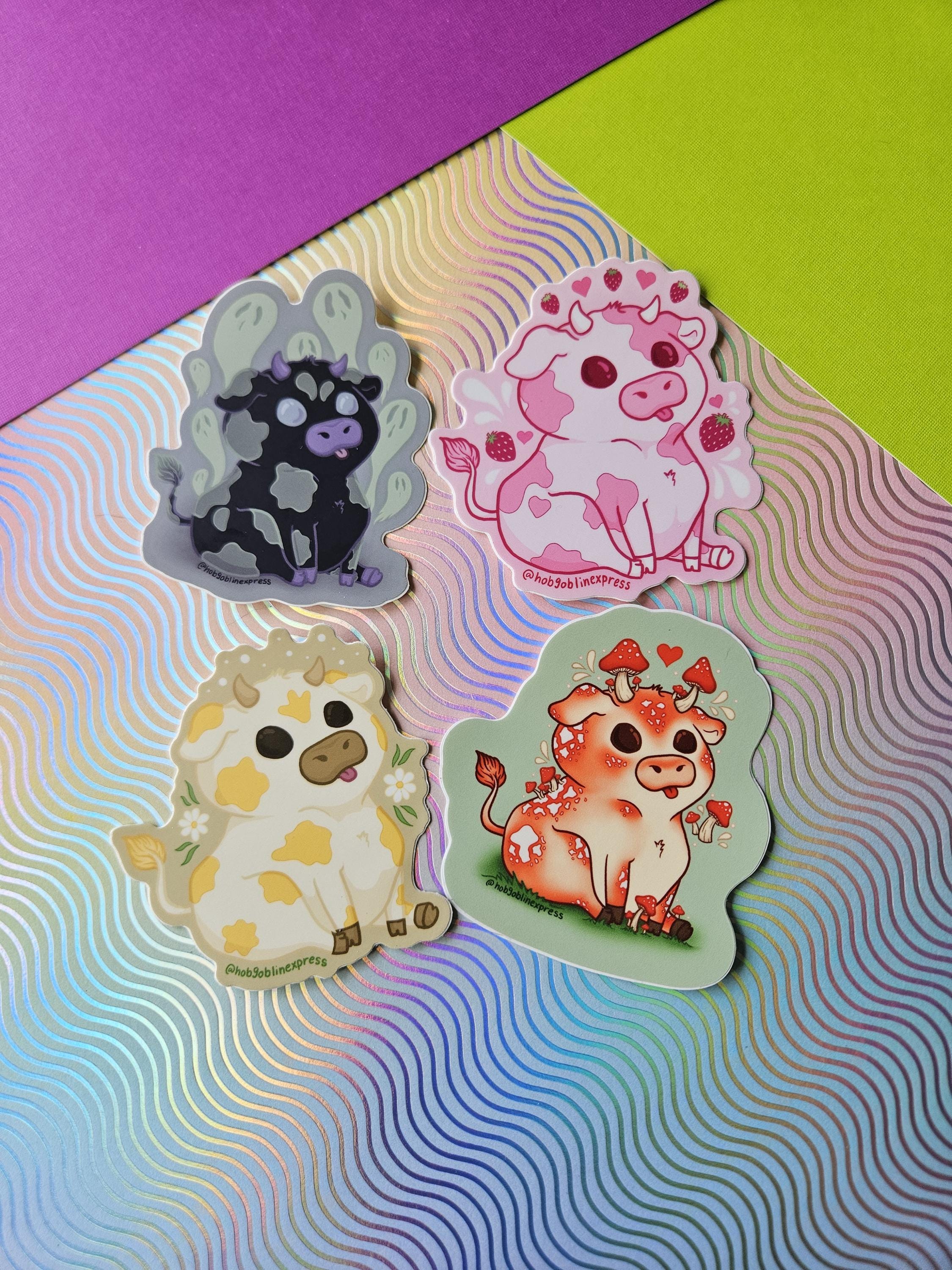 Cute Cow Matte Vinyl Sticker Pack | Strawberry Cow, Mushroom Cow, Daisy ...