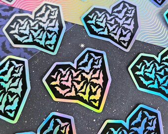 Holographic Spooky Bat Heart Stickers