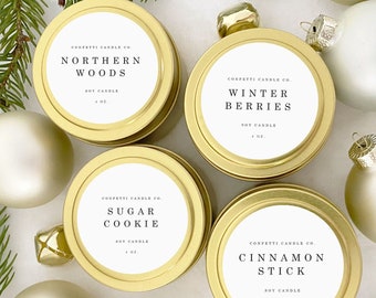 Holiday Candle Tins Four Pack, Natural Soy Wax, Vegan