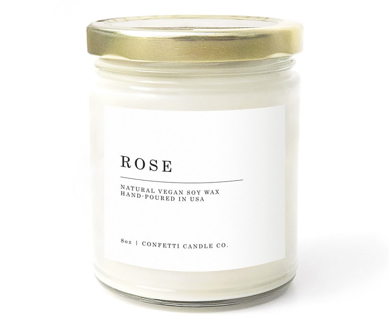 8 oz Rose Candle Gift, Natural Vegan Soy Wax, Floral Scented, Modern Cute Flower Candle