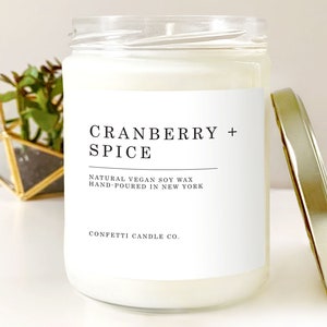Cranberry Spice Vegan Soy Candle, Fall Scent, Holiday Decor