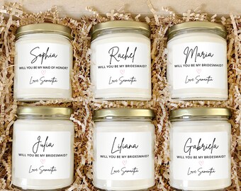 Personalized Bridesmaid Proposal Candles Set of 6 Gift Box
