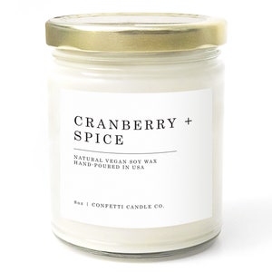 Cranberry + Spice Candle, Sustainably Sourced Natural Vegan Soy Wax, Handmade in USA