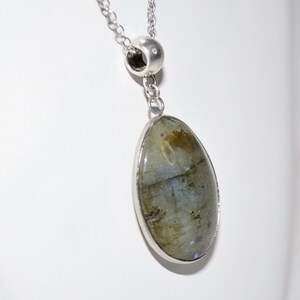 Oval Labradorite Pendant Necklace: Stainless Steel Chain