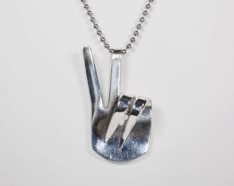 Silver Fork Peace Sign Necklace, Silver Peace Fork Necklace, Fork Necklace, Silver Fork Jewelry, Valentine's Gift