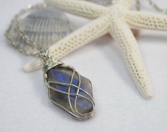 Labradorite Necklace, Healing Labradorite Wire Wrapped Necklace,  Chakra Healing Necklace, Healing Crystals