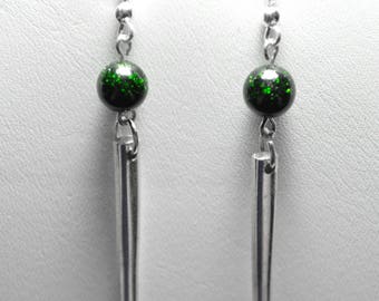 Flatware Earrings, Fork Dangle and Drop Earrings, Fork Tine with Green Goldstone Earrings, Flatware Dangle Earrings, Valentine's Gift