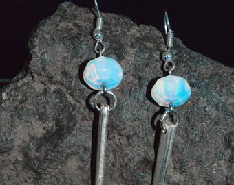 Fork Tine Earrings, Fork Tine with Opalite Earrings, Flatware Earrings, Silver Flatware Jewelry, Valentine's Gift