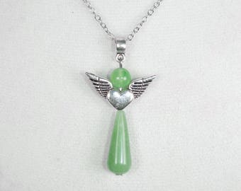 Green Aventurine Angel Necklace, Green Angel Necklace, Lucky Angel Green Aventiurine Necklace,  Healing Green Aventurine