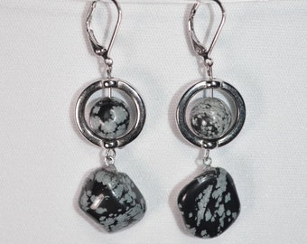 Obsidian Earrings, Snowflake Obsidian Earrings, Protection Stone Earrings, Healing Earrings, Root Chakra Earrings