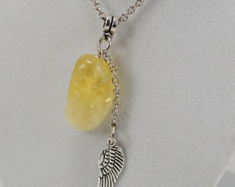 Citrine Angel Wing Necklace, Inspitational Guardian Angel Citrine Necklace, Guardian Angel Spiritual Citrine Necklace, Valentine's Gift