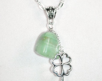 Green Aventurine Necklace,  Lucky Clover Green Aventurine Necklace, Heart Chakra Healing Necklace, Healing Stone Jewelry